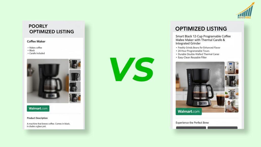 Optimized Walmart product listing with SEO-driven titles, rich descriptions, & high-quality images by RootAMZ