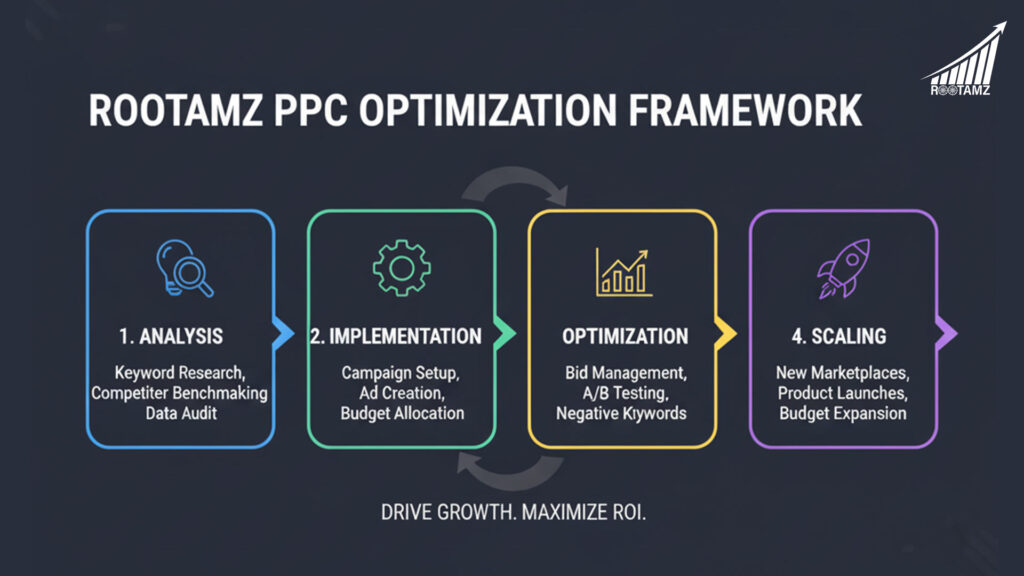 RootAMZ data-driven PPC optimisation framework for marketplace advertising success across Amazon Walmart eBay platforms