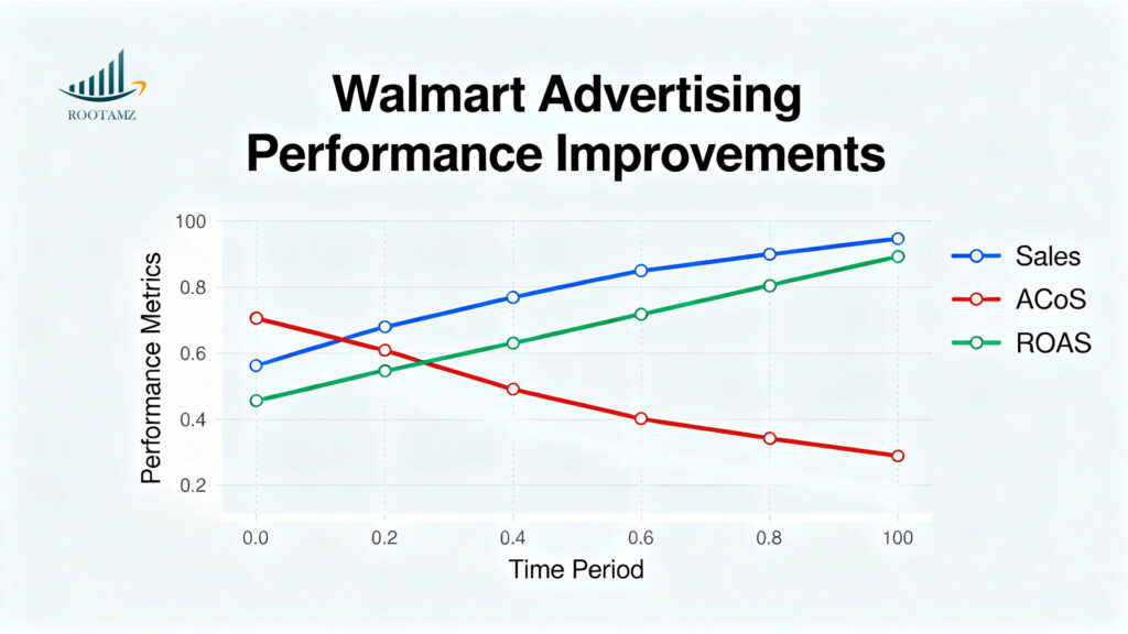 Graph showing Walmart Connect advertising performance improvements including increased sales & reduced ACoS