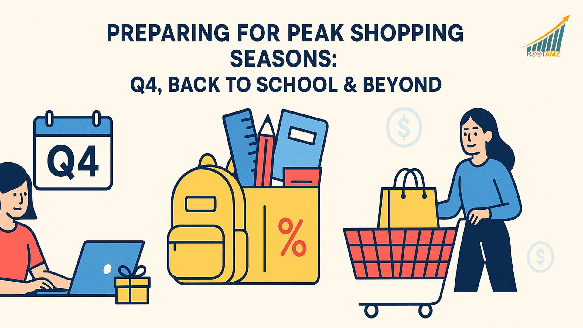 Annual eCommerce peak shopping season calendar showing Q4 holidays, Back-to-School, Prime Day, & major seasonal events with preparation timelines & revenue impact for marketplace sellers