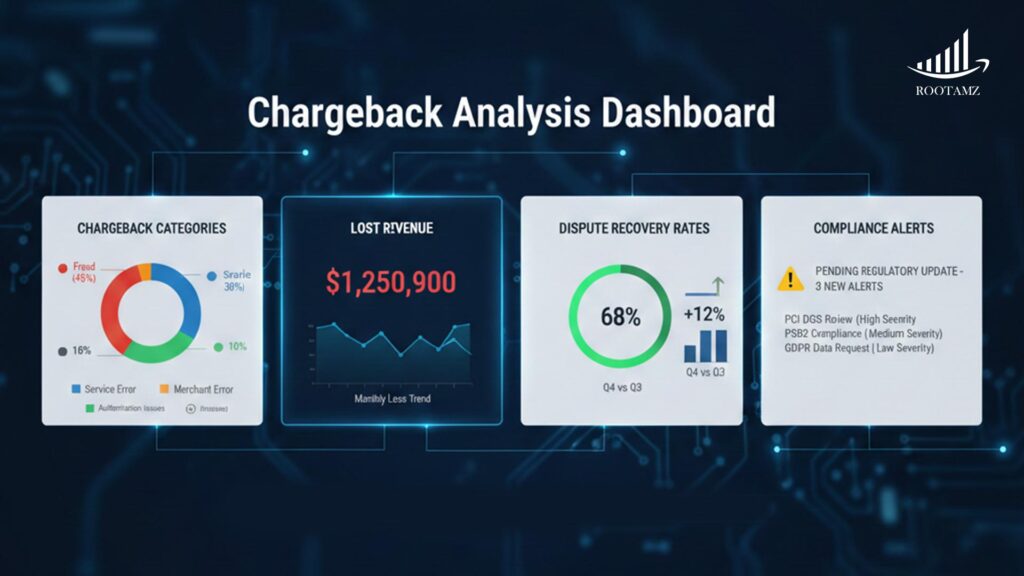 Amazon Vendor Central chargeback analysis dashboard showing compliance errors, revenue loss trends & dispute recovery insights – RootAMZ Vendor Operations Management.