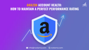 Amazon account health dashboard showing performance metrics like ODR, late shipment rate, cancellation rate & policy compliance for sellers
